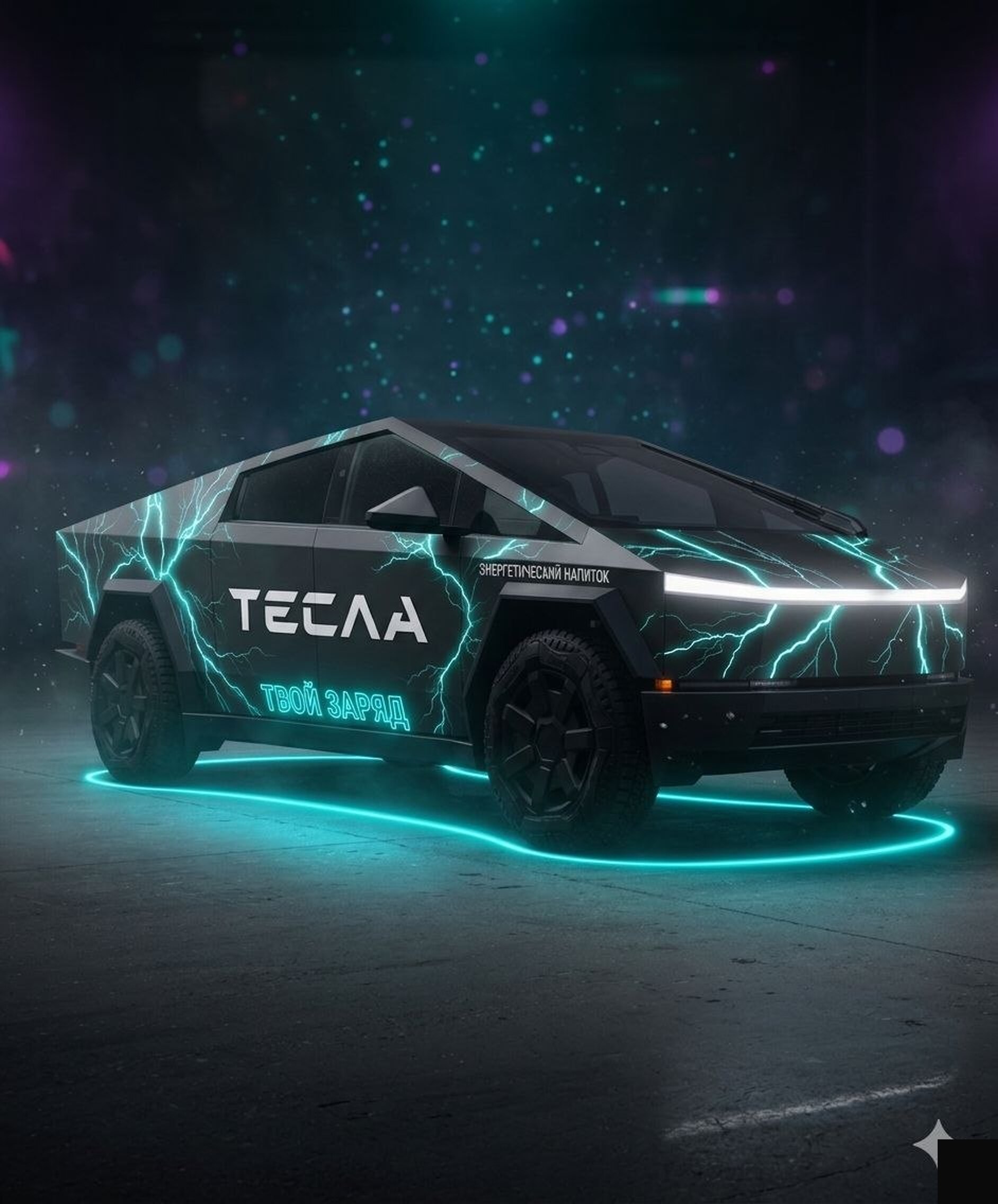 Cybertruck в циановой обёртке TESLA